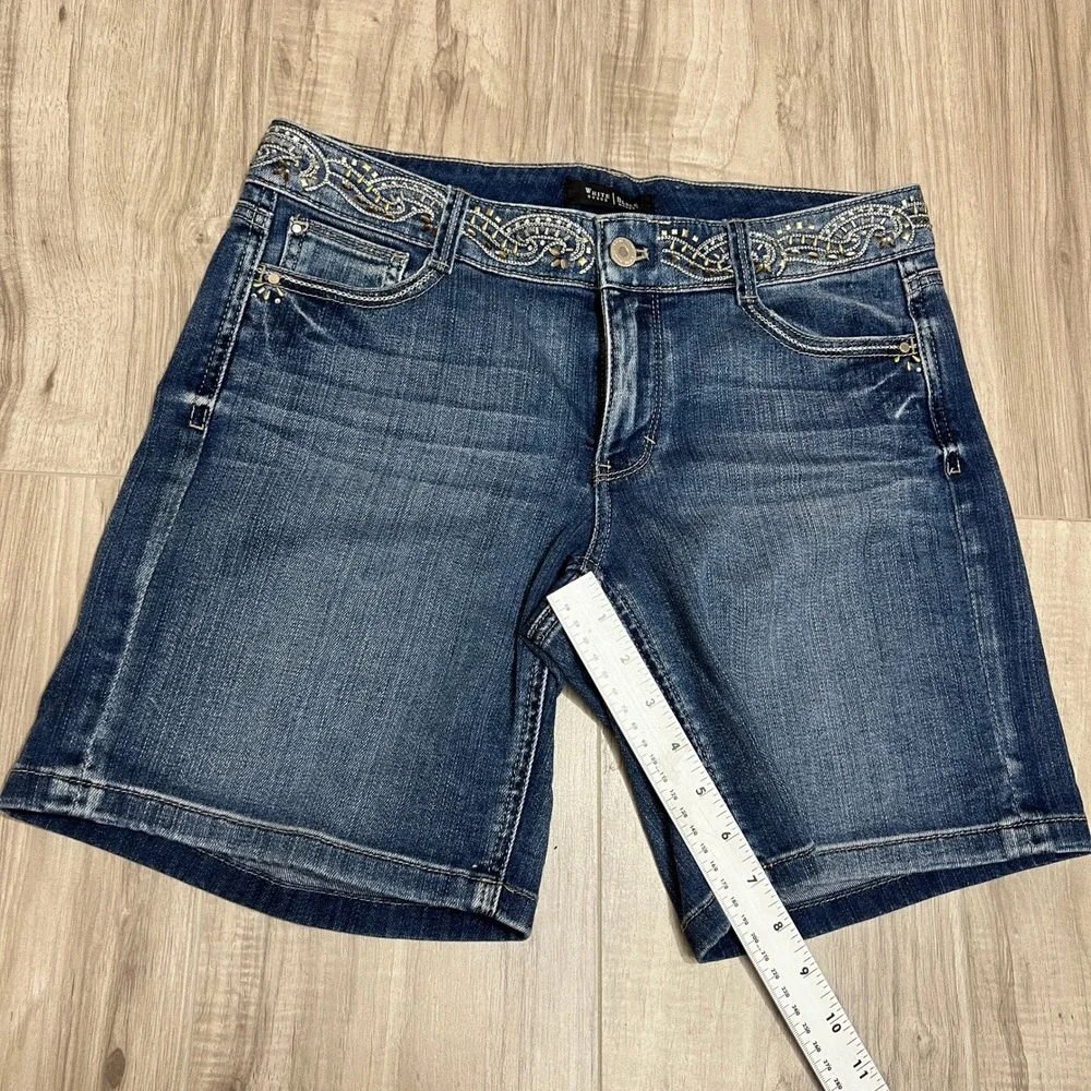 White House Black Market Embellished Denim Bermuda Shorts Sz 4 Jeweled Studded